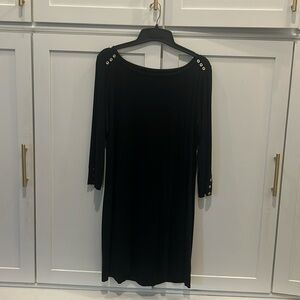 Black, Lily Pulitzer, knee length dress with gold button details!!